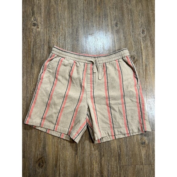 ZARA Men's Striped Shorts Causal Beach Tie Waist Size XL Pink And Tan - Picture 1 of 7